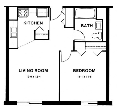 Floor plan for 1 bed, 1 bath, 535 sqft
